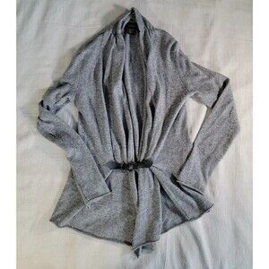 Forte Cashmere Womens M Cardigan Gray Open Belt Lightweight Casual Soft Flowy